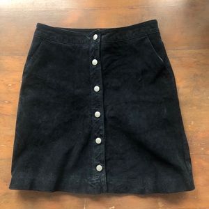 Leather button-front skirt